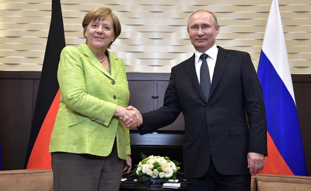 Merkel with Russian President Vladimir Putin in Sochi, Russia, May 2017