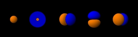 The shapes of the five orbitals occupied in nitrogen.