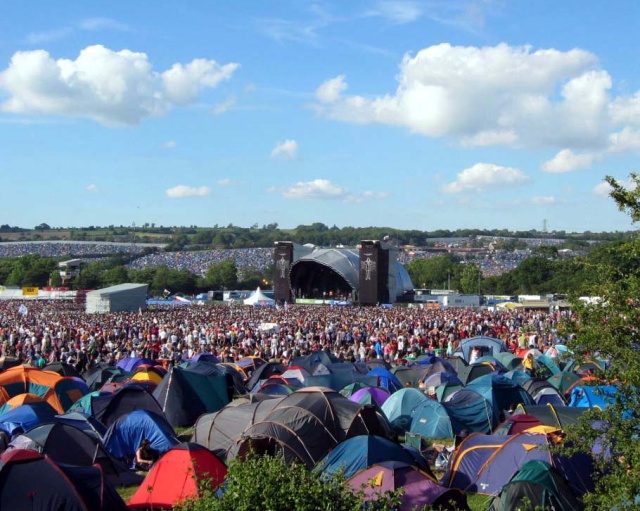 Glastonbury Festival's "Other Stage" in 2004 with tents in the foreground