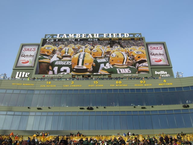 Lambeau Field's north end zone with the six retired numbers