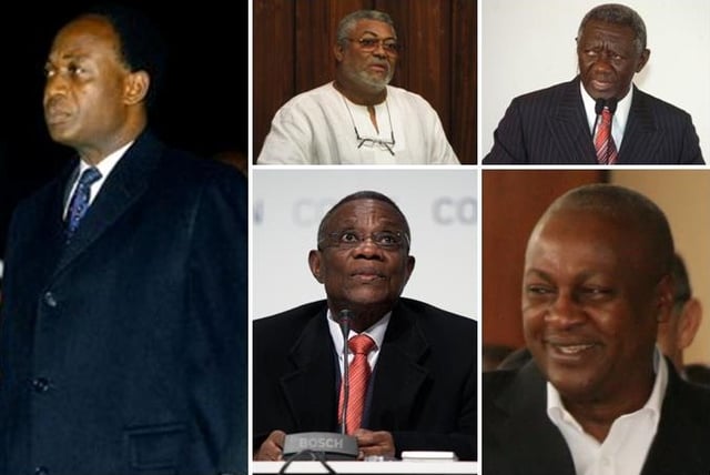 First President of the Republic of Ghana Nkrumah and presidents of the 4th Republic of Ghana Rawlings; Kufuor; Mills and Mahama.