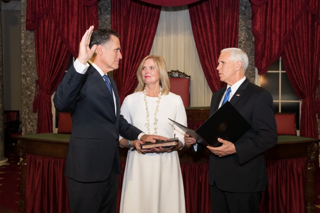 Romney being sworn in as Senator from Utah by Vice President Mike Pence.