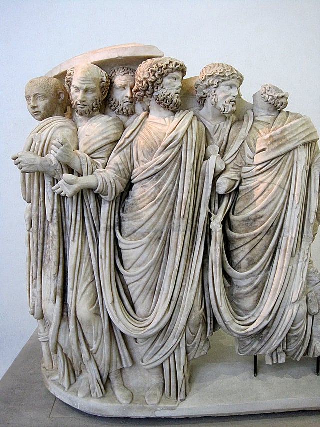 Fragment of a sarcophagus depicting Gordian III and senators (3rd century)