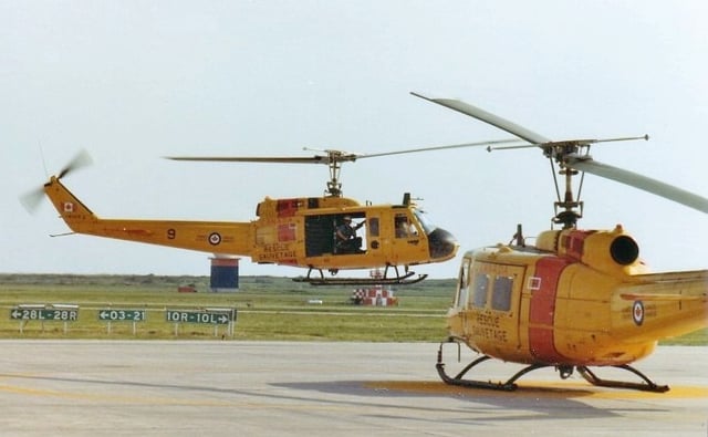 Base Rescue Moose Jaw CH-118 Iroquois helicopters at CFB Moose Jaw, 1982
