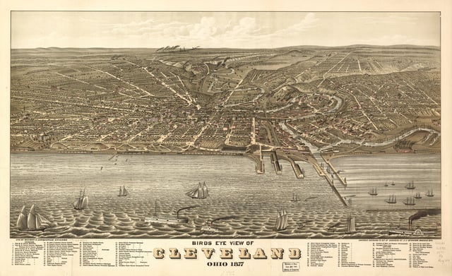 Bird's-eye view of Cleveland in 1877.