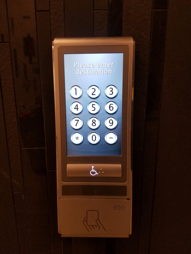 A destination control elevator floor selection panel at Northeastern University in Boston