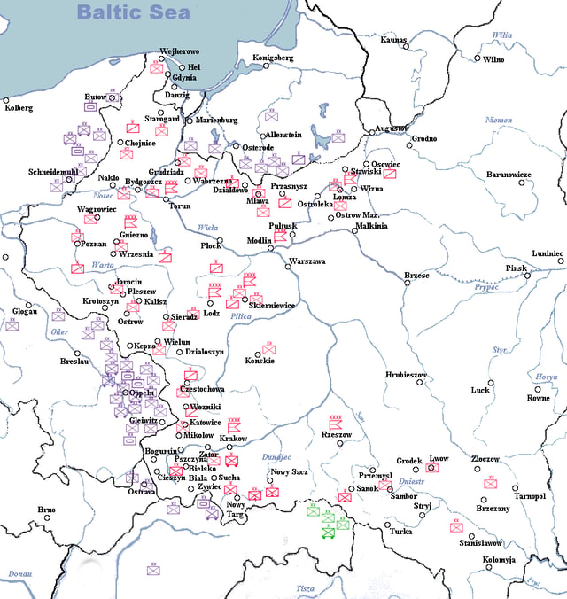 Deployment of German, Polish, and Slovak divisions immediately before the German invasion.