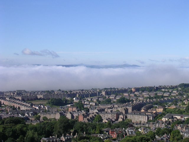 Haar (fog) travelling up the River Tay by advection