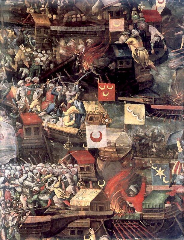 Depiction of the Ottoman Navy, detail from the painting by Tommaso Dolabella (1632)