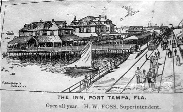Port Tampa Inn, with rail line in front of hotel, c. 1900