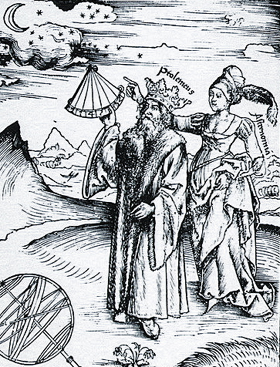 Engraving of a crowned Ptolemy being guided by the muse of Astronomy, Urania, from Margarita Philosophica by Gregor Reisch, 1508. Although Abu Ma'shar believed Ptolemy to be one of the Ptolemies who ruled Egypt after the conquest of Alexander, the title ‘King Ptolemy’ is generally viewed as a mark of respect for Ptolemy's elevated standing in science.