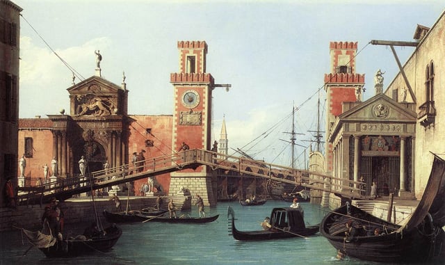 Entrance to the Venetian Arsenal by Canaletto, 1732.