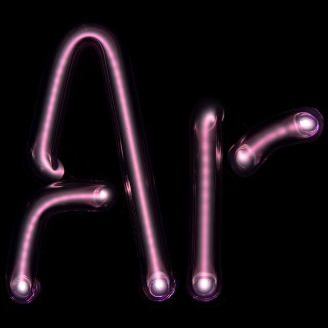 Argon gas-discharge lamp forming the symbol for argon "Ar"