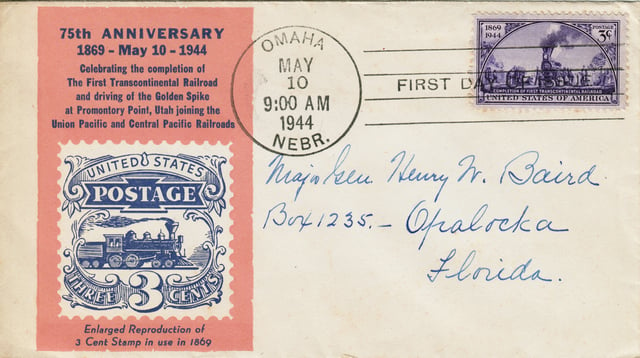 First Day Cover for the 75th Anniversary of the Driving of the Last Spike (May 10, 1944)