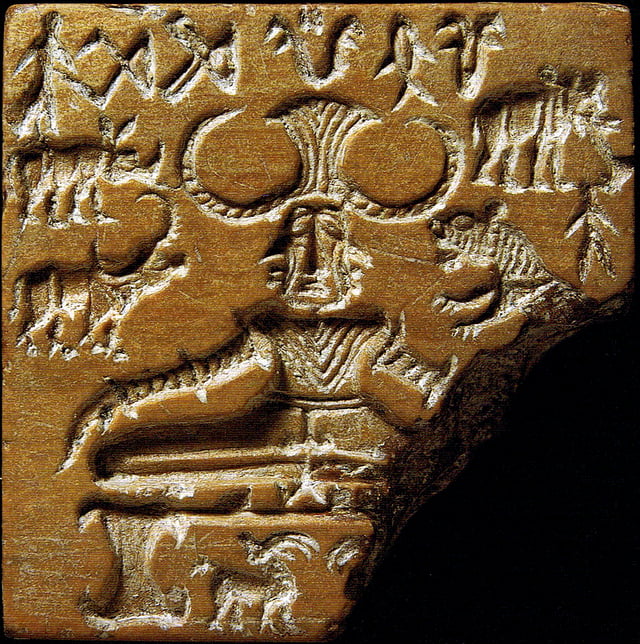 Seal discovered during excavation of the Indus Valley archaeological site in the Indus Valley has drawn attention as a possible representation of a "yogi" or "proto-Shiva" figure.