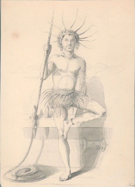 A Tuvaluan man in traditional attire drawn by Alfred Agate in 1841, during the United States Exploring Expedition