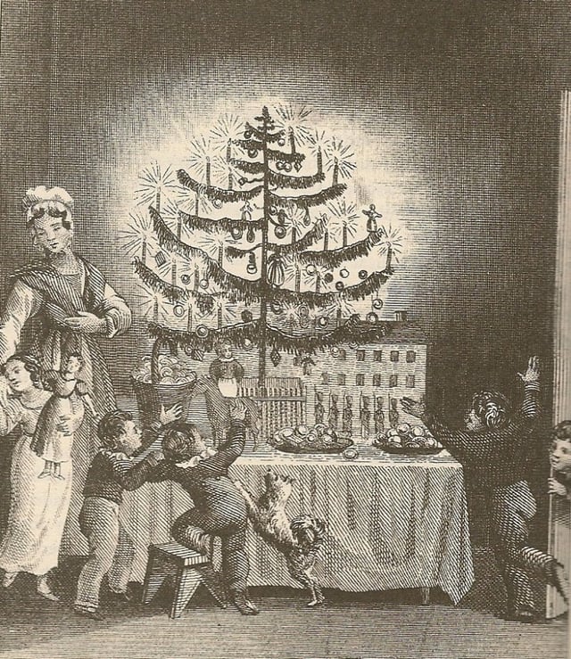 First published image of a Christmas tree, frontispiece to Hermann Bokum's 1836 The Stranger's Gift
