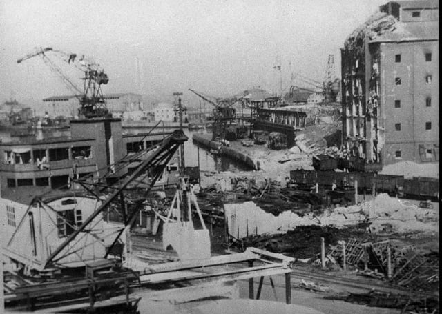 Some of the devastated buildings from the accidental explosion on 4 July 1944 at the harbour