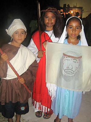 Belizean children dressed up as Biblical figures and Christian saints