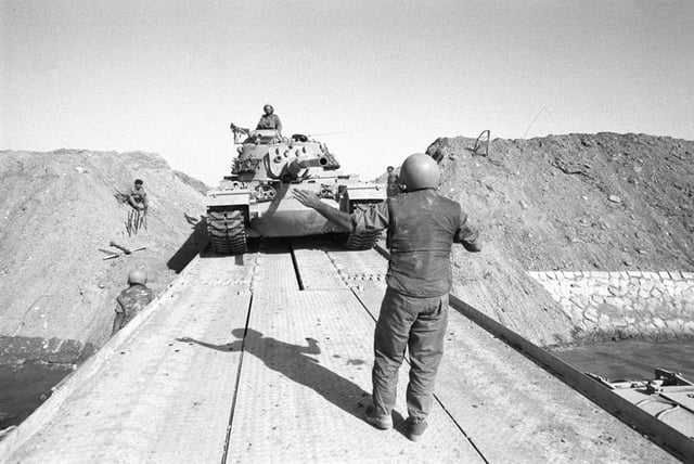 Israeli tanks crossing the Suez Canal