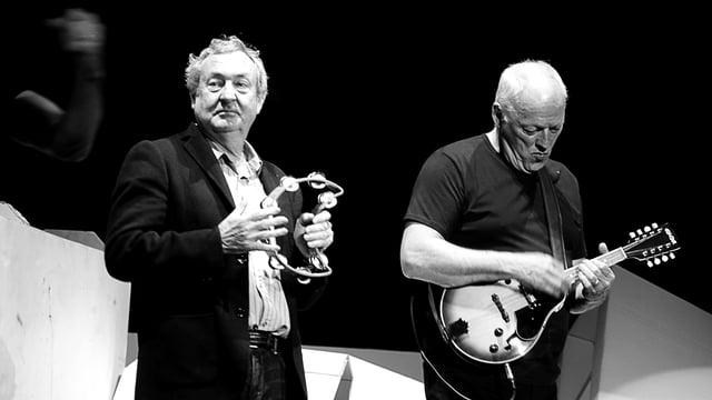 Gilmour with drummer Nick Mason (left) at The O2, London, during The Wall Live, 12 May 2011.