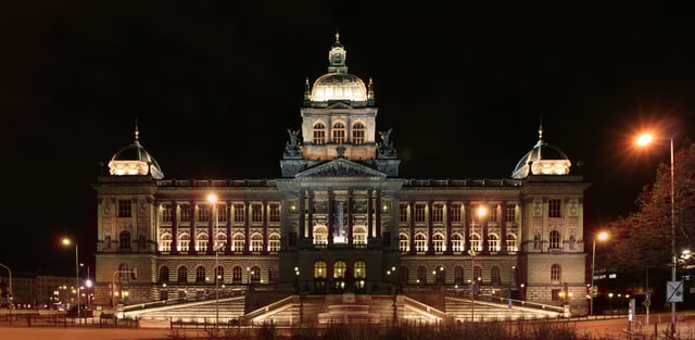 Old facade of the main building of the National Museum at night in 2006.
