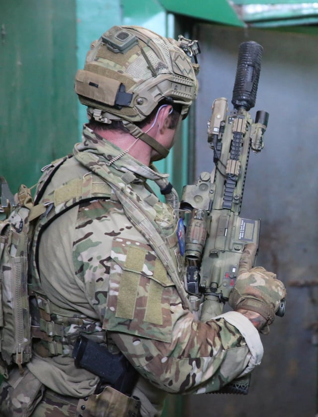 An Australian commando armed with an HK416 during a training exercise, 2017