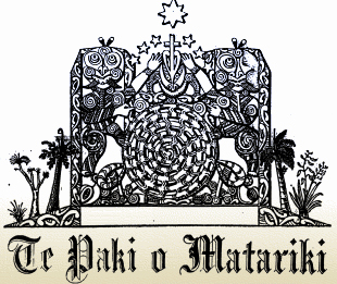 Masthead from Te Paki o Matariki, newspaper of the Kīngitanga (Māori King Movement), edition of 8 May 1893. This represents Matariki or the Pleiades as harbingers of good weather and fruitful endeavours.