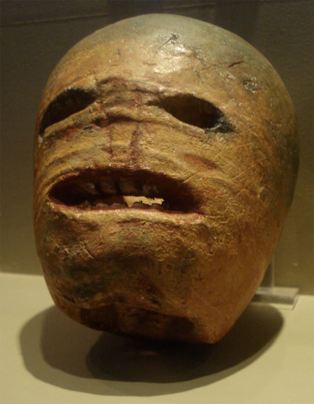 A traditional Irish Halloween turnip (rutabaga) lantern on display in the Museum of Country Life, Ireland