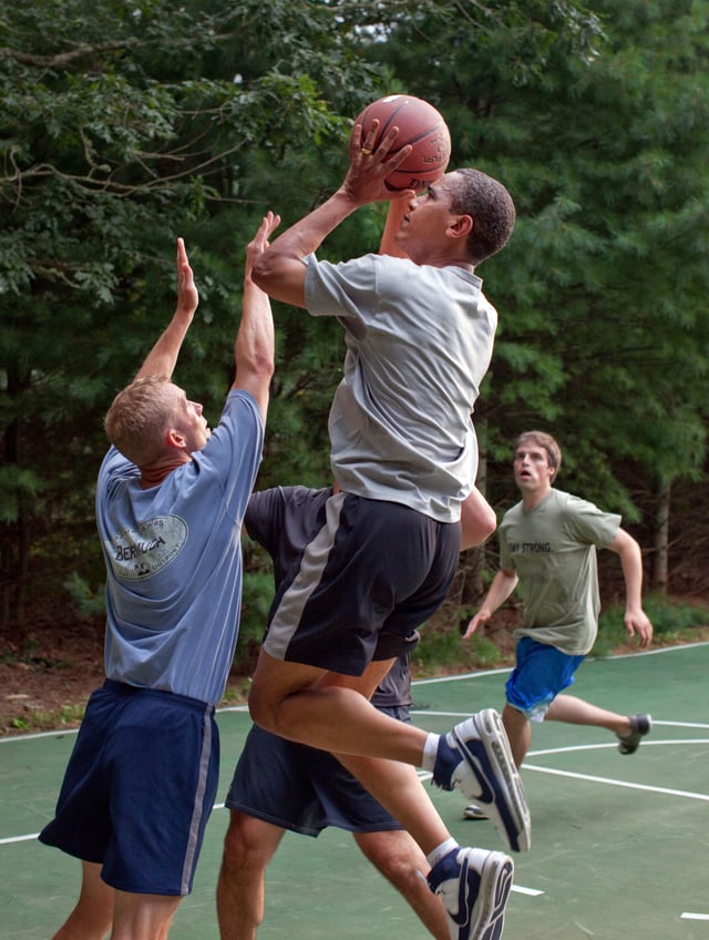 Barack Obama playing basketball while on vacation on Martha's Vineyard, August 2009