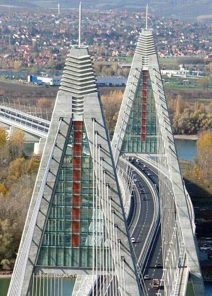 Megyeri Bridge on M0 highway ring road around Budapest