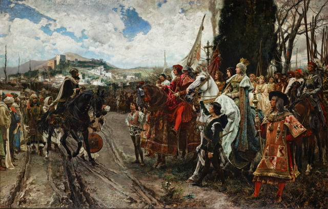 The Capitulation of Granada by F. Padilla: Muhammad XII before Ferdinand and Isabella (circa 1882).
