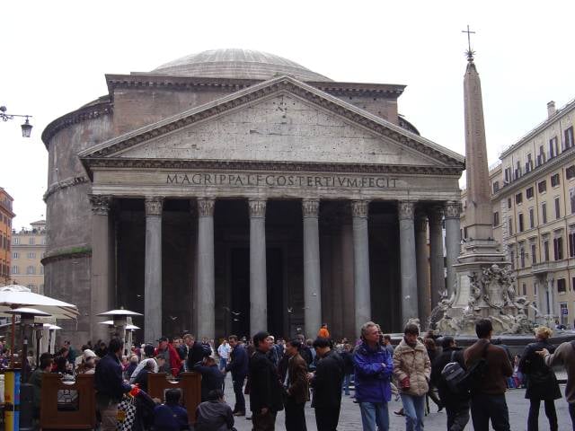 The Pantheon, Rome, built during the reign of Hadrian, which still contains the largest unreinforced concrete dome in the world