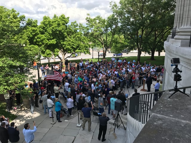 Hundreds of workers from southeast Missouri rally outside the Governor's Office in support of Greitens and the 2017 Steel Mill Bill.