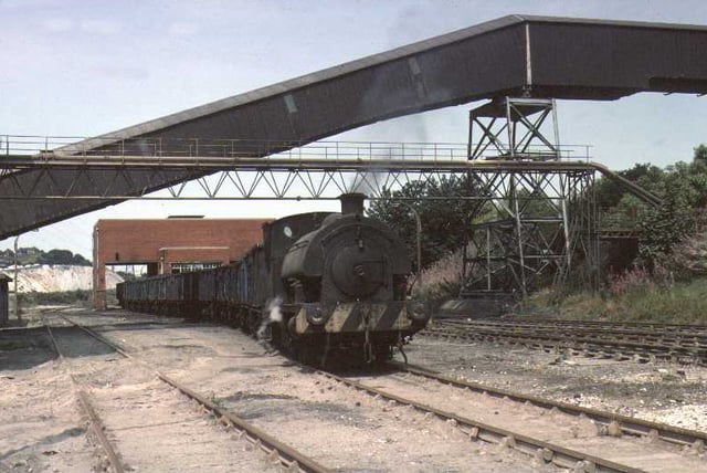 British industrial steam in the 1970s: a Robert Stephenson & Hawthorn 0-4-0ST shunting coal wagons at Agecroft Power Station, Pendlebury in 1976