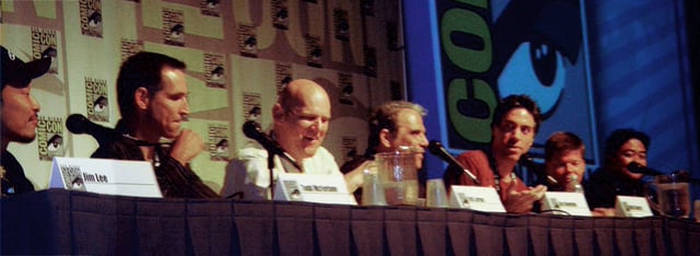 Panel at ComicCon 2007 on the 15th anniversary of the founding of Image Comics. From left: Jim Lee, Todd McFarlane, Erik Larsen, Jim Valentino, Marc Silvestri, Rob Liefeld and Whilce Portacio.