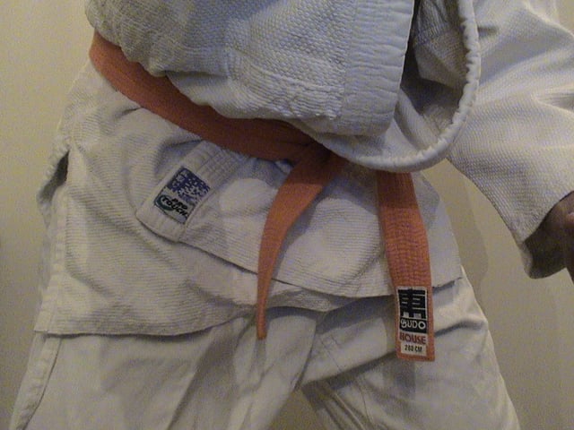 The judogi is made from a heavy weave to withstand the strength of throwing and grappling.