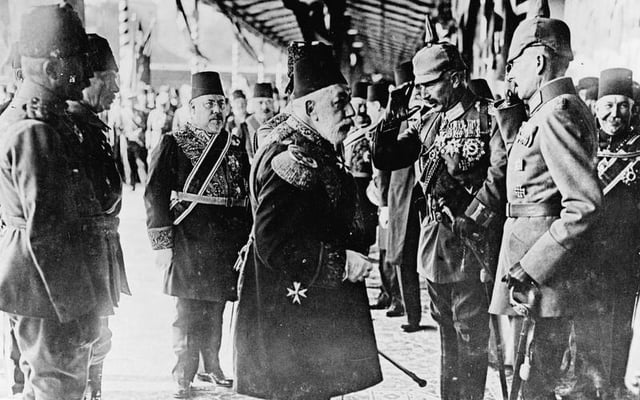 Mehmed V greeting Wilhelm II on his arrival at Constantinople