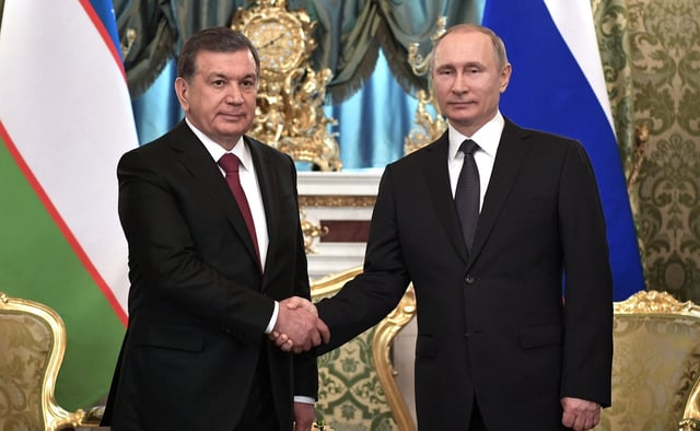 President of Uzbekistan Shavkat Mirziyoyev with Russian president Vladimir Putin