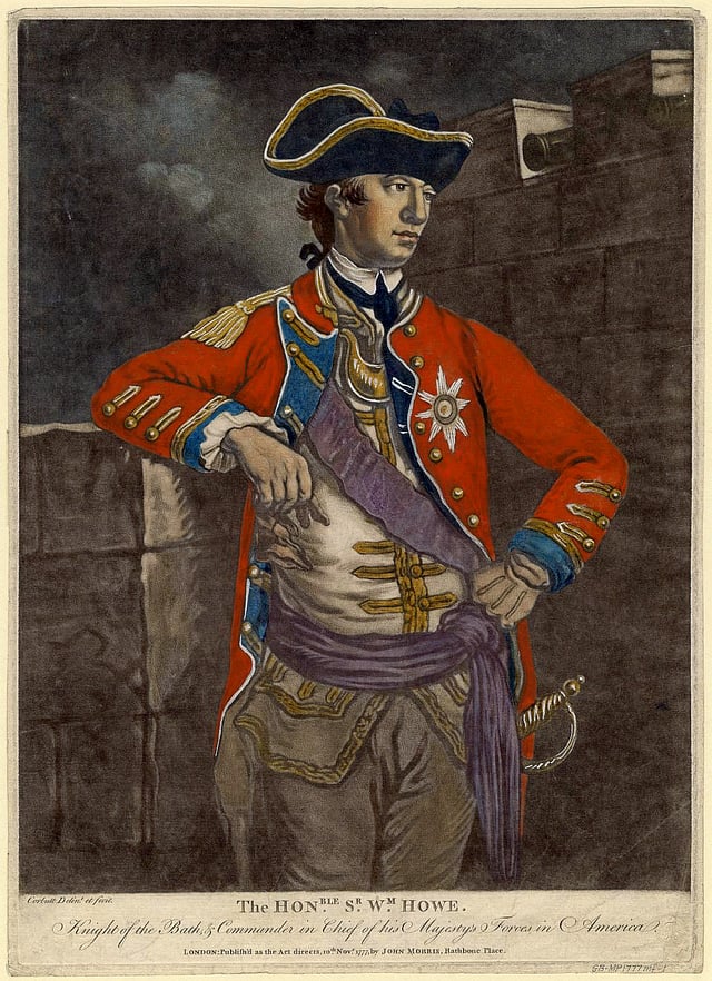 A 1777 mezzotint of Sir William Howe, British Commander-in-Chief from 1775–1778