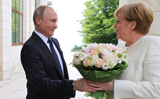 Putin held a meeting in Sochi with German Chancellor Angela Merkel to discuss Nord Stream 2 gas pipeline, 18 May 2018