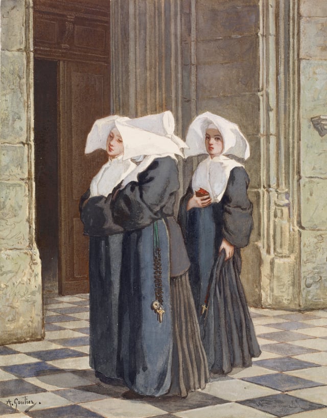 Three Sisters of Mercy in the Portal of a Church, by Armand Gautier