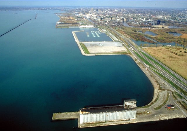 The Buffalo Outer Harbor in 1992. Northwest of the city is the Niagara River.