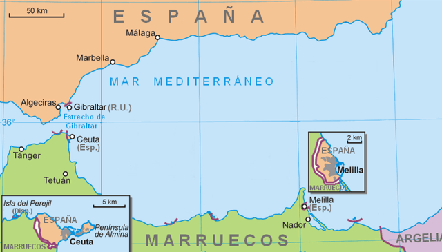 Morocco claims sovereignty over Spanish enclaves of Ceuta and Melilla.