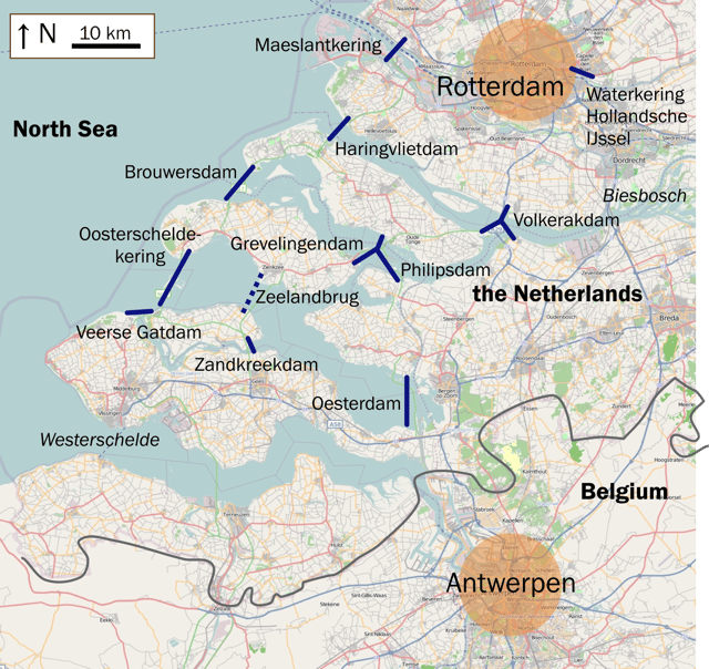The Delta Works are located in the provinces of South Holland and Zeeland.
