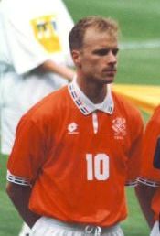 Bergkamp lines up prior to a Euro 1996 match against Scotland