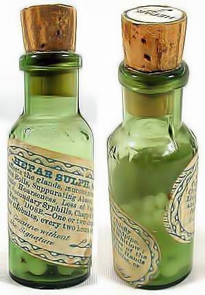 Old bottle of Hepar sulph made from calcium sulfide