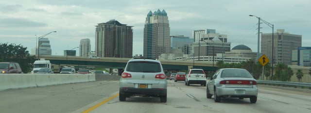 I-4 eastbound approaching Downtown Orlando