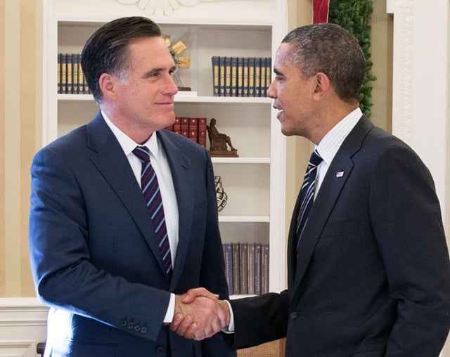 Romney meeting with President Obama after the 2012 presidential election.