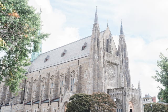 A view of the gothic revival exterior of St. Mary's Church on Elm Street in Stamford.